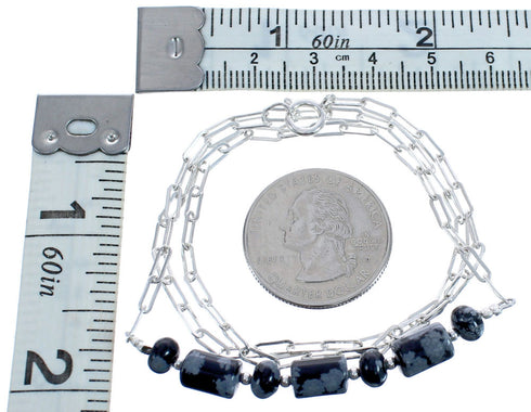 Sterling Silver Snowflake Obsidian Bead Chain Necklace BX119845
